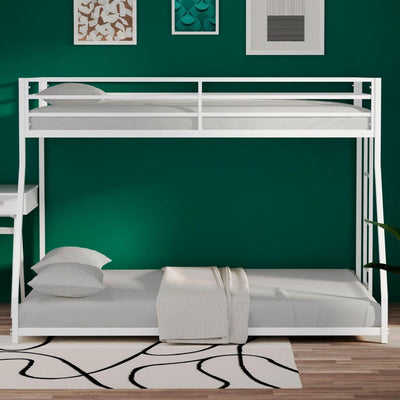 Adam Sturdy Twin Over Full Metal Bunk White for Kids and Adult, Low Profile and Easy Climbing with Stable Ladder