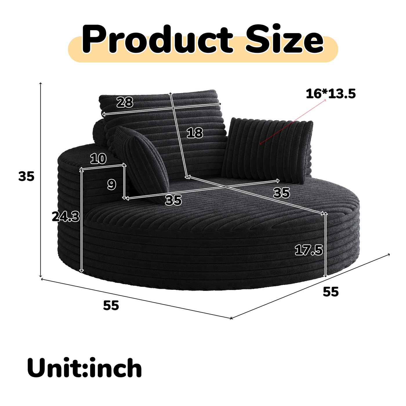 55''L Corduroy Chenille Foam Single Swivel Chair, Fluffy Modern Sleeper, 360 Degree Swivel Chair for Living Room, Bedroom, Lounge and Projection Room