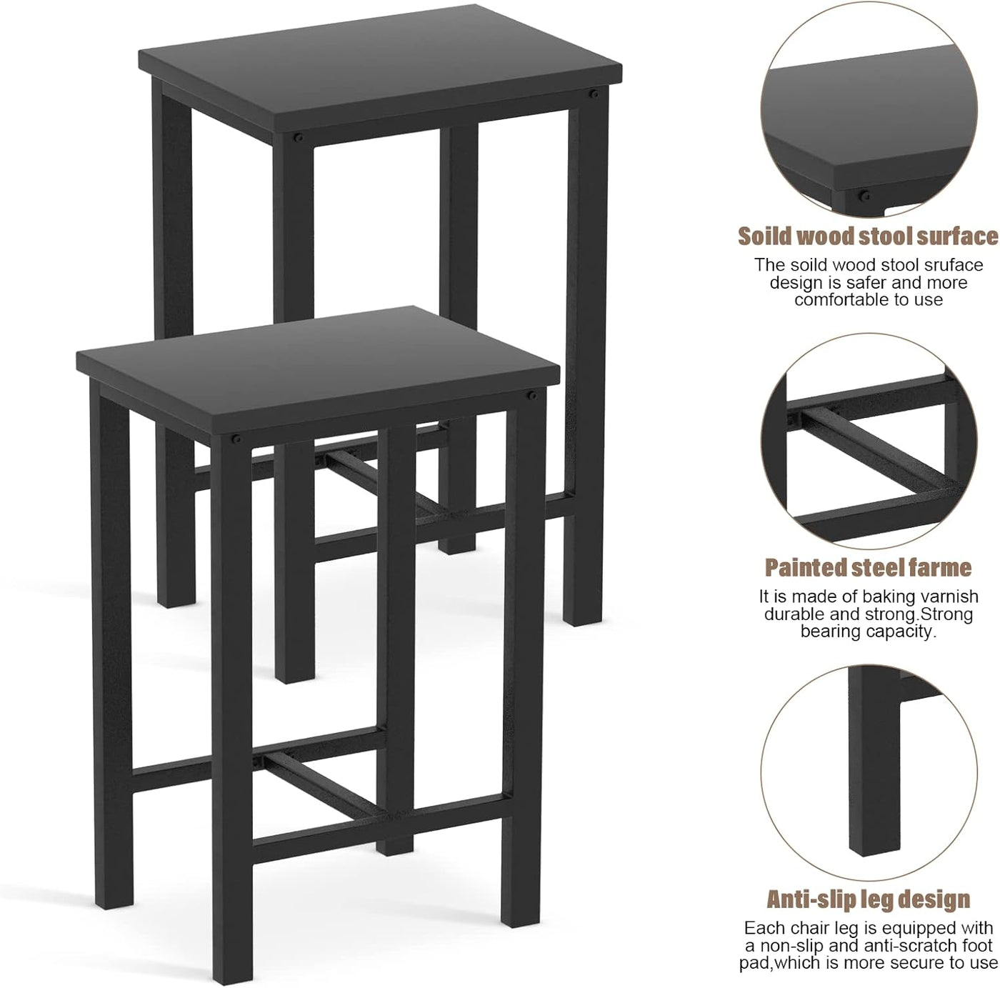 5 Pieces Dining Table Set for 4,Black Bar Table Set with 4 Bar Stools Counter Height Bar Table and Chairs Set. Pub Table Set Breakfast Table for Kitchen, Small Space