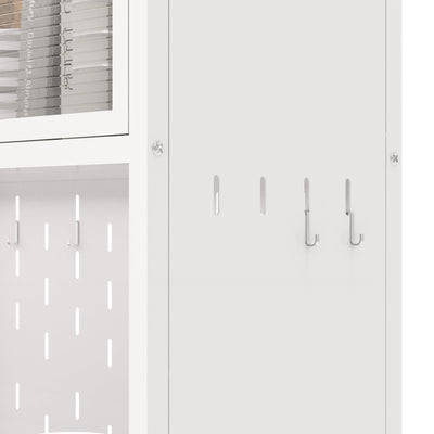 73'' Tall Kitchen Pantry Cabinet , 6 Level Flip Door with Pegboard Metal Pantry Storage Cabinet, Anti-Tip Design Hutch for Kitchen, Dining Room, Living Room (White)