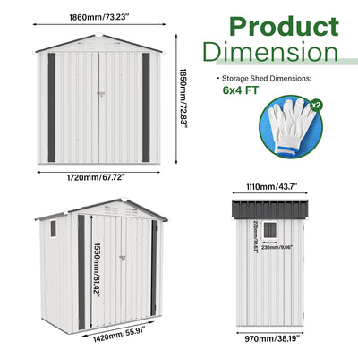 6X3.5FT Metal Storage Shed,Tool Shed with Pitched Roof Watertight with Positive Window and Lockable Door Compact Tool Shed for Garden, Backyard,Patio,Sundries and Bike Storage, White+Gray
