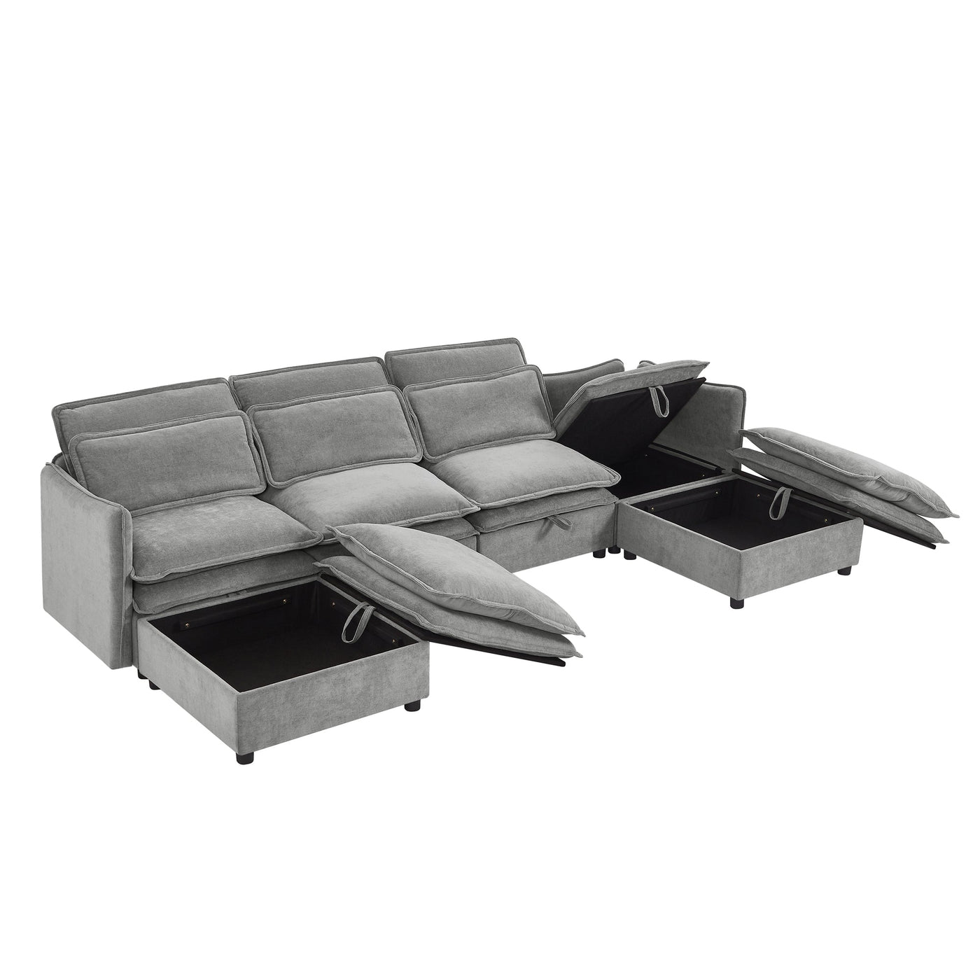 U_Style Double-Layer Cushion Modern Large U-Shaped Modular Sofa, Freely Combinable 6-Seater with Storage Function, Convertible to Sofa Bed, Perfect for Living Rooms, Offices, and Apartments