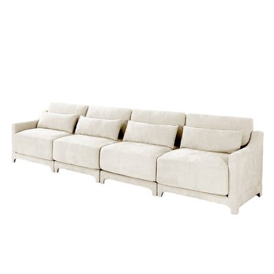 Elegant Four-Seater Chenille Sofa with Lumbar Pillow, Ergonomic Design, Solid Wood Frame, Beige