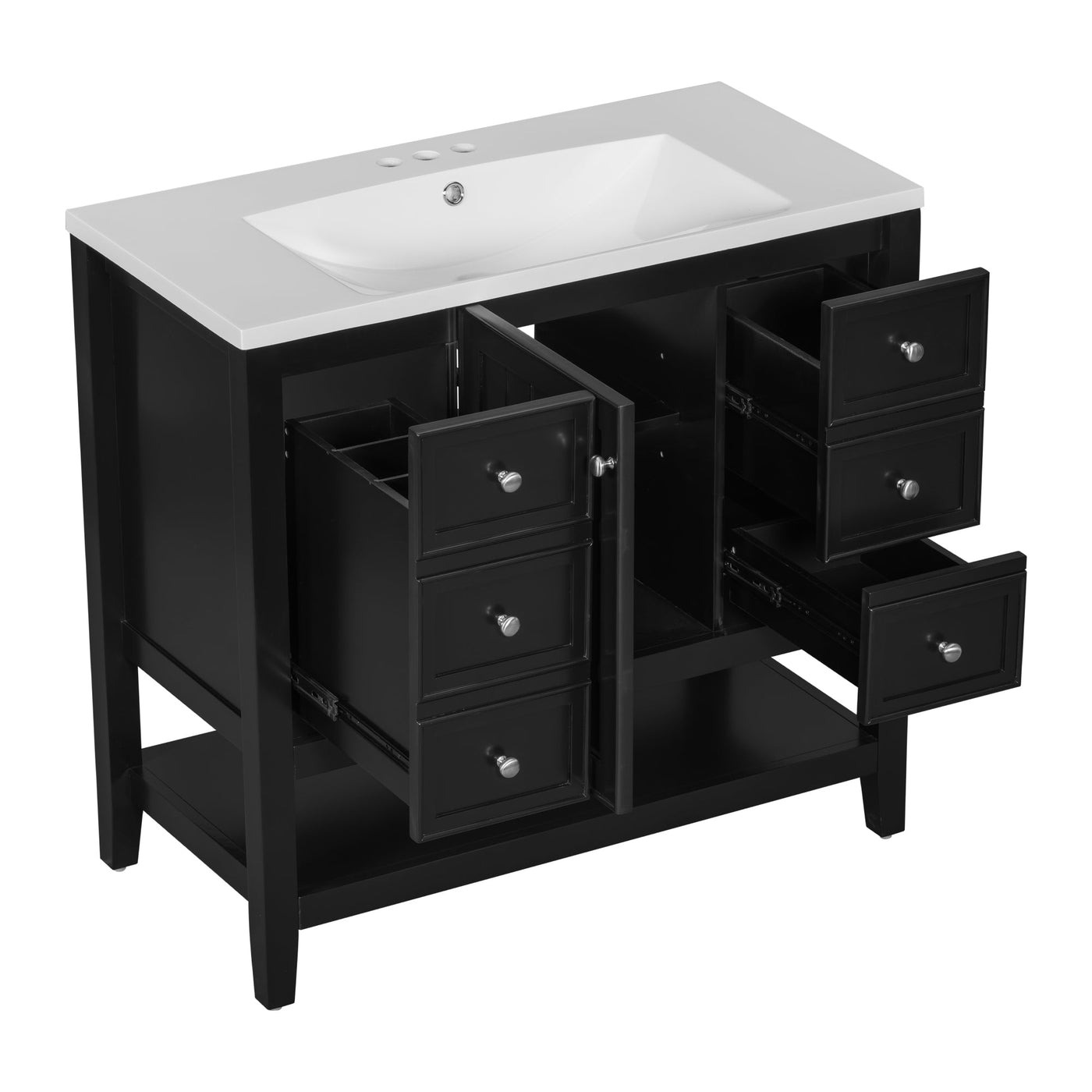 36' Bathroom Vanity with Sink Combo, One Cabinet and Three Drawers, Solid Wood and MDF Board, Black (Old Sku:SY999505AAB)