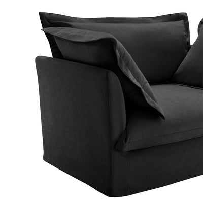 Slipcovered Sectional 2 Seater Sofa Couch with Convertible Ottoman, Wide and Deep Seat L Shaped Sofa with Detachable Cover and Soft Multiple Big Pillows, Chenille Fabric,Black
