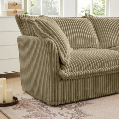 Slip-covered Armchair with 1 Big Back Cushion and 2 Big Toss Pillows, Single Deep Seat Comfy Single Couch Sofa Multiple Large Soft Pillows, Camel Corduroy Fabric