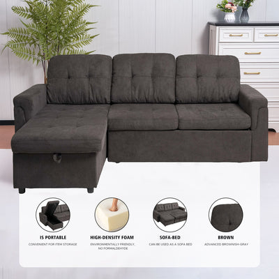 Upholstered Sleeper Sofa, L Shaped Sectional Couch with Reversible Storage, Convertible Corner Lounge Couches w/Pull Out Sofa bed for Living Room, Apartment,