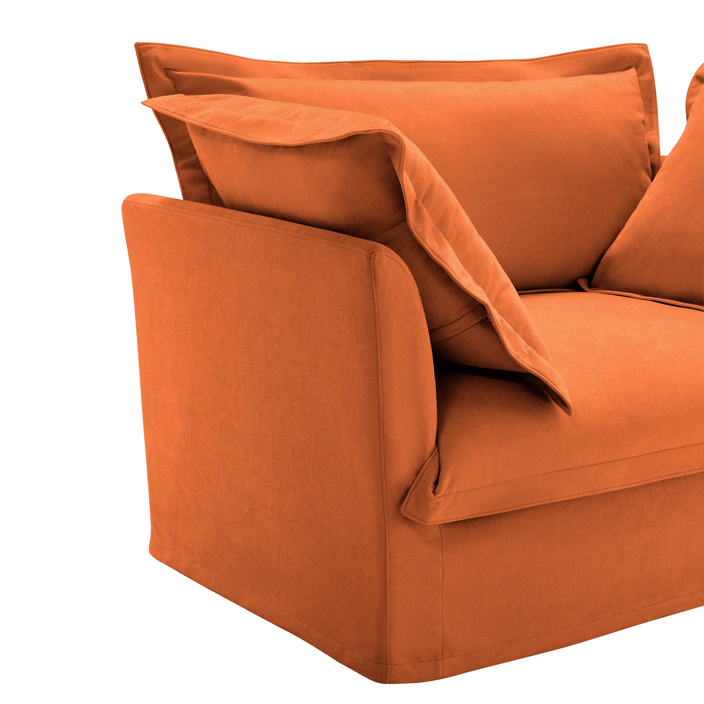 Slipcovered Sectional 2 Seater Sofa Couch with Convertible Ottoman, Wide and Deep Seat L Shaped Sofa with Detachable Cover and Soft Multiple Big Pillows, Chenille Fabric, Orange