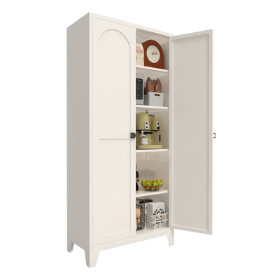 71'' 2 Shapely Door Cabinet With Lock, Metal Storage Cabinet with Doors and Adjustable Shelves, for Kitchen, Bedroom, Living Room(Beige)