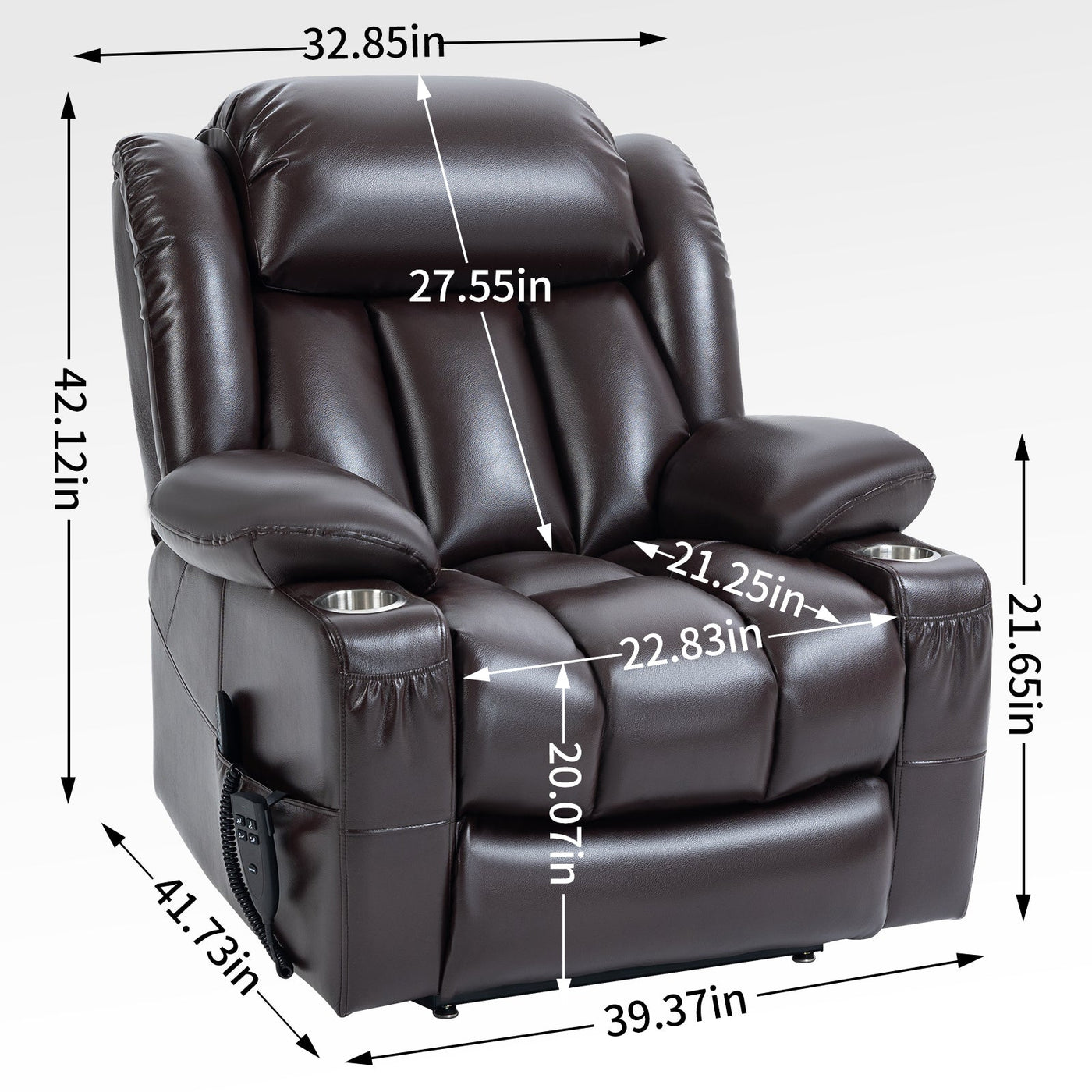 Dual Motor Infinite Position Up to 350 LBS Leatherair Power Lift Recliner Chair, Heavy Duty Motion Mechanism with 8-Point Vibration Massage and Lumbar Heating, Stainless steel Cup Holders, Brown