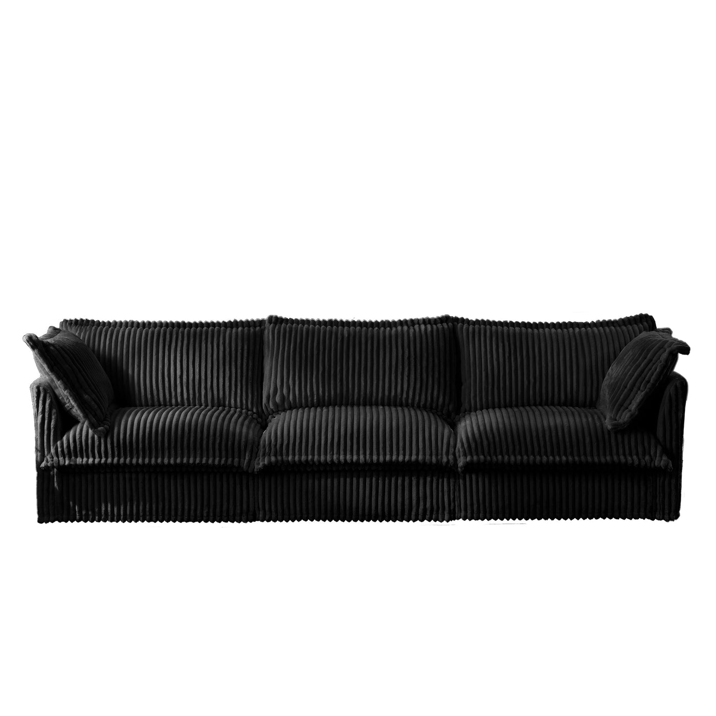 Slipcovered Sofa Couch, Modern 3 Seater Sofa with Suppleness Armrests,Deep Seat Sofa with Soft Multiple Big Pillows, Comfy Couch for Living Room, Apartment,Black Corduroy Fabric