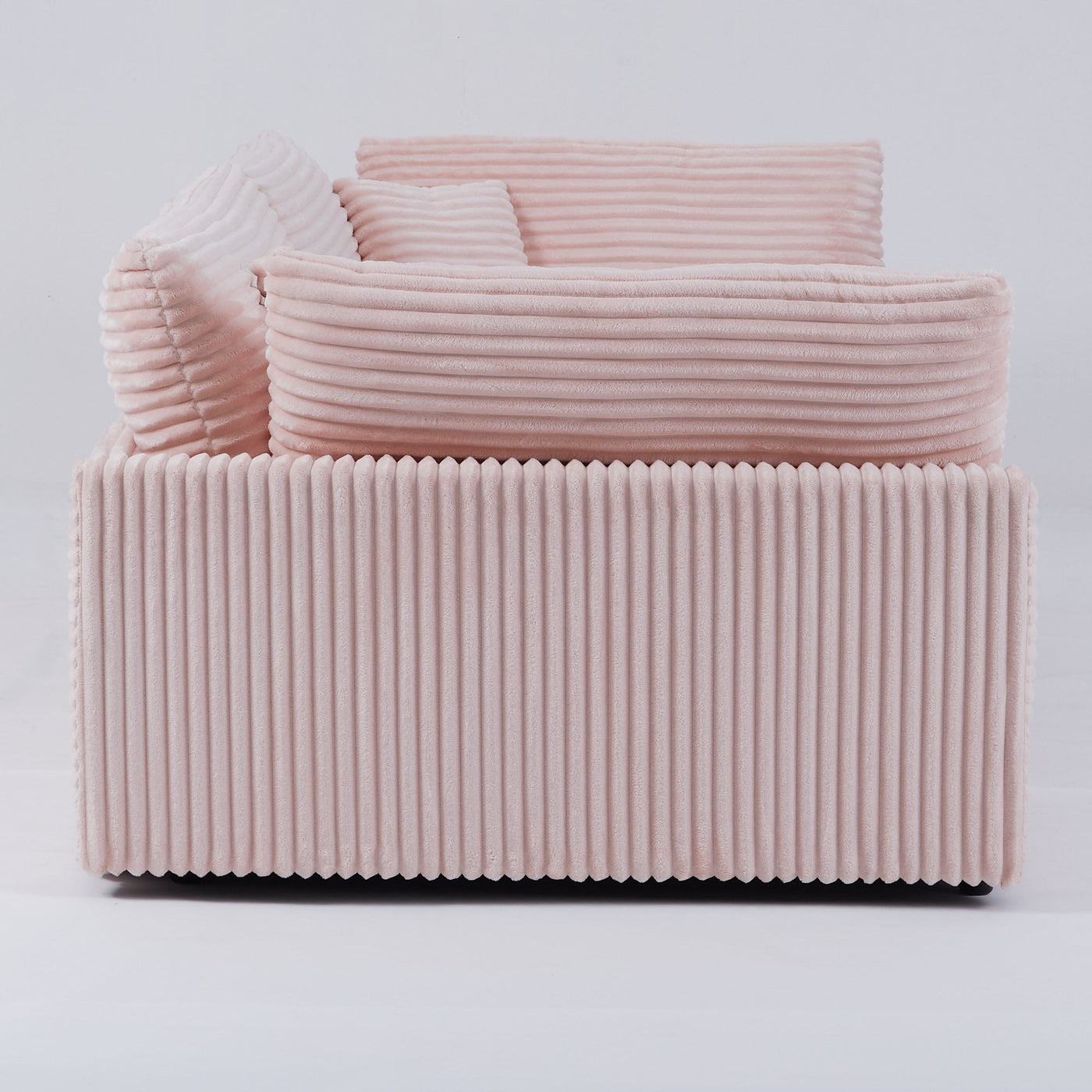 Elegant Pink Corduroy Sofa with Throw Pillows and Backrests for Living Room Leisure