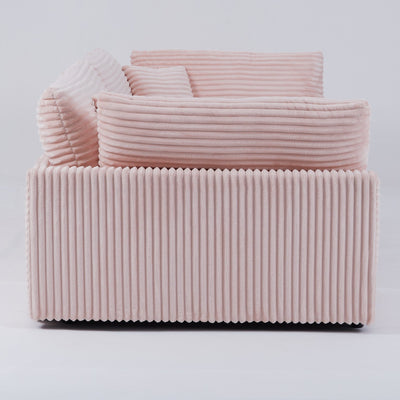 Elegant Pink Corduroy Sofa with Throw Pillows and Backrests for Living Room Leisure