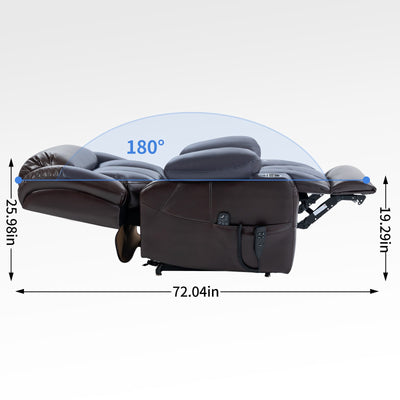 Dual Motor Infinite Position Up to 350 LBS Leatherair Power Lift Recliner Chair, Heavy Duty Motion Mechanism with 8-Point Vibration Massage and Lumbar Heating, Stainless steel Cup Holders, Brown