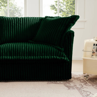Slipcovered U Shape Sectional Wide and Deep Seat Sofa Couch, 4 Seater Sofa with French Edges Design Multiple Big Pillows, Soft Deep Seat Comfy Cloud Couch for Living Room, Apartment, Green Corduroy