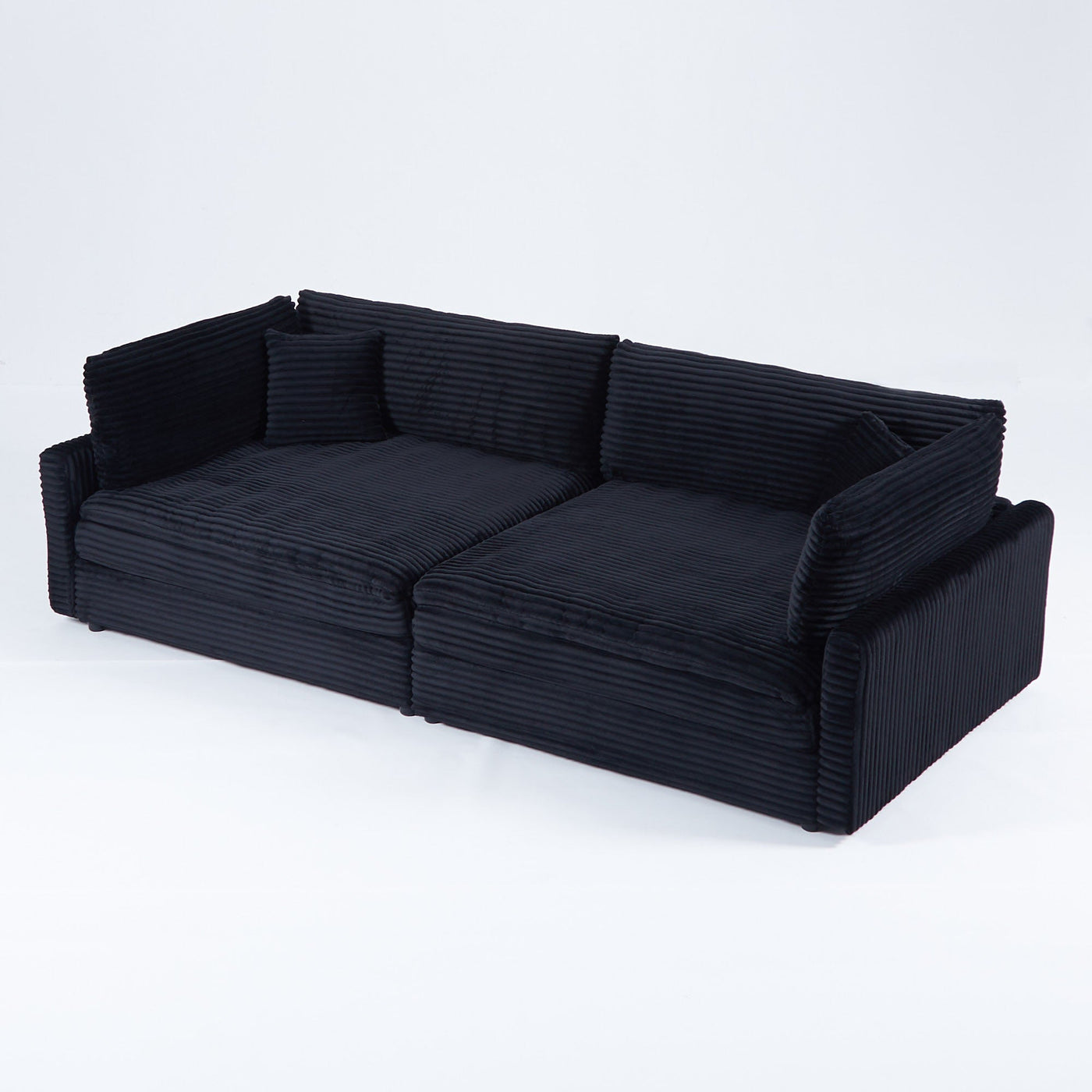 112-inch black corduroy sofa: two throw pillows, four backrests, opening up a new style for the living room's casual area