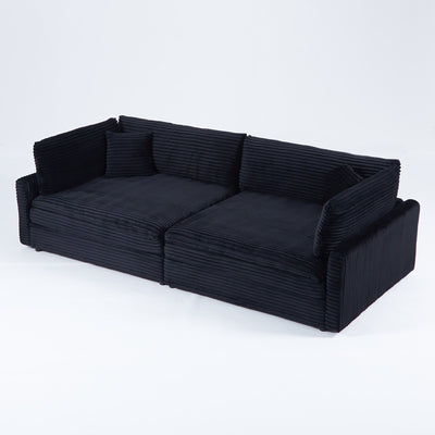 112-inch black corduroy sofa: two throw pillows, four backrests, opening up a new style for the living room's casual area