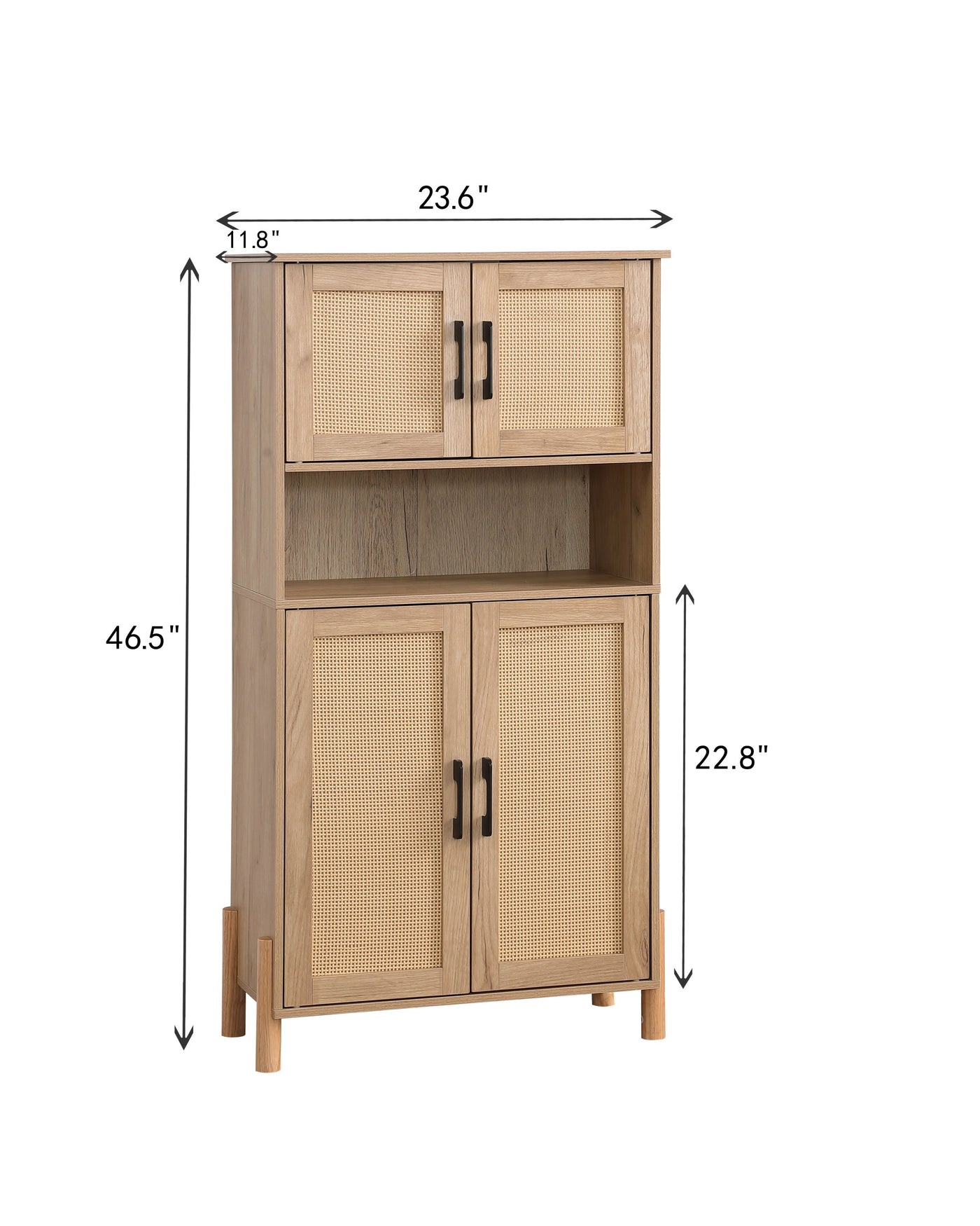 Mid-Century Modern 4-Door Storage Cabinet with Woven Rattan Doors & Adjustable Shelves - Perfect for Living Room & Dining Room