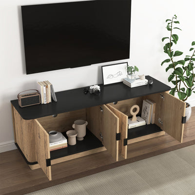 Natural Wood Grain Four-Door MDF TV Cabinet, An Ideal Choice for TV And Item Storage in Modern Homes, A Perfect Blend of Nordic And Modern Minimalist Styles, With Dimensions of 55*15.7*18.9 inches
