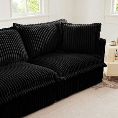 Slipcovered Sofa Couch, Modern 3 Seater Sofa with Suppleness Armrests,Deep Seat Sofa with Soft Multiple Big Pillows, Comfy Couch for Living Room, Apartment,Black Corduroy Fabric