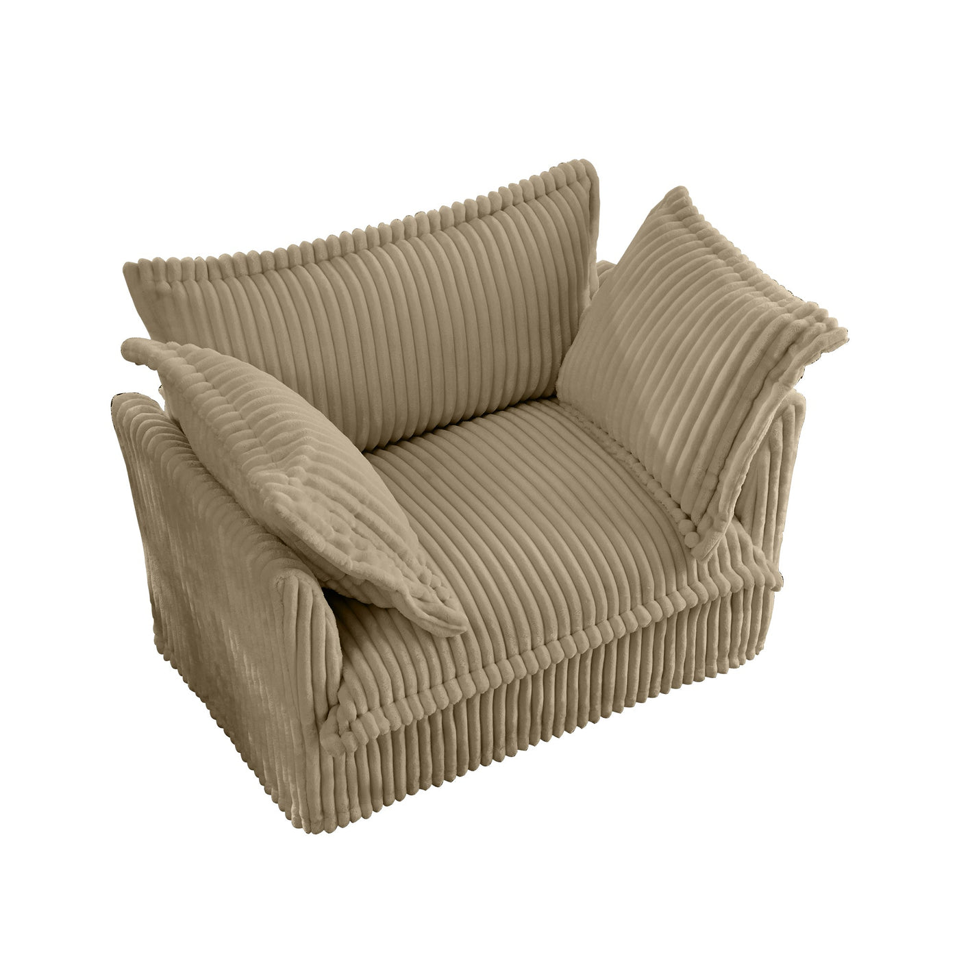 Slip-covered Armchair with 1 Big Back Cushion and 2 Big Toss Pillows, Single Deep Seat Comfy Single Couch Sofa Multiple Large Soft Pillows, Camel Corduroy Fabric