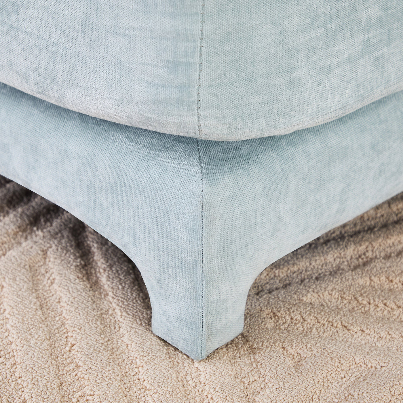 Elegant Two-Seater Sofa with Ottoman and Lumbar Pillows, Sky Blue Chenille, High-Quality Wood