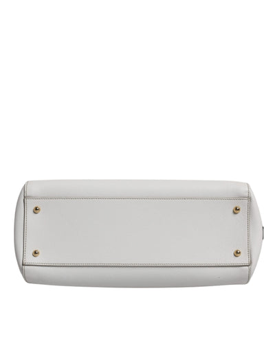 Dolce & Gabbana White Leather Logo Top Handle Tote Crossbody Bag