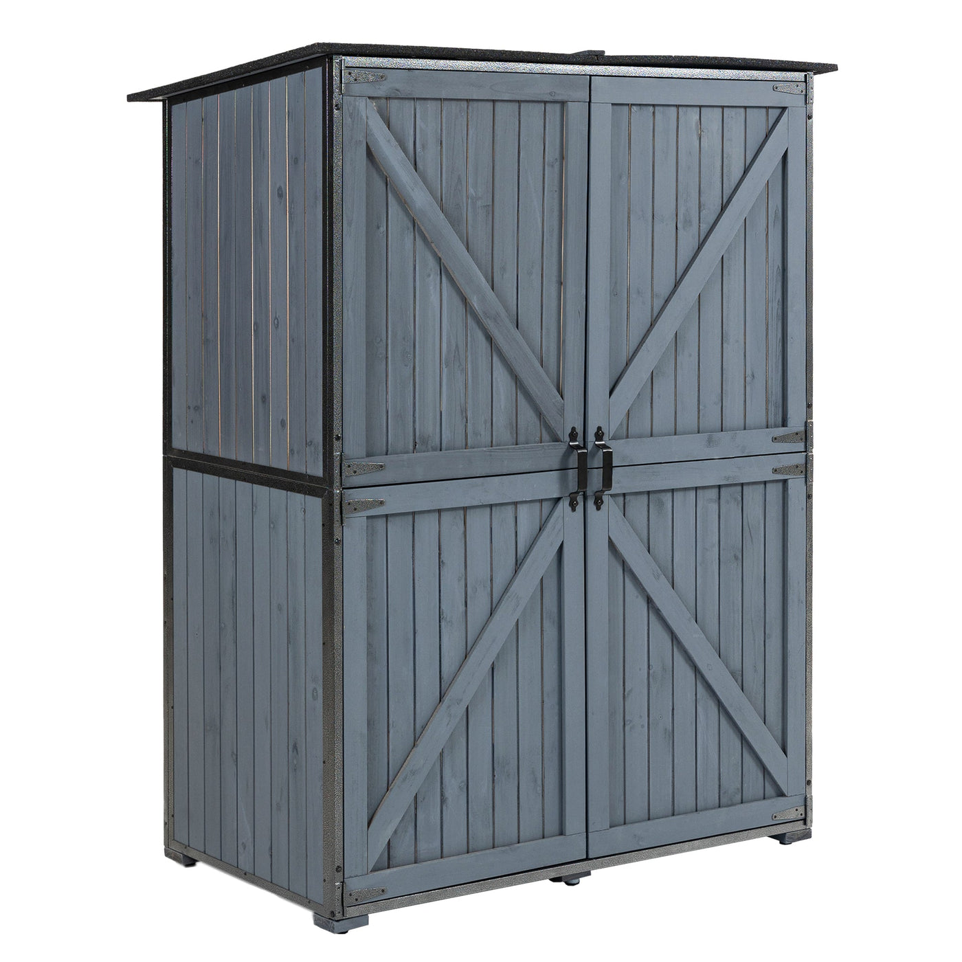 Outdoor Storage Cabinet 55.1'L X 29.1'W X 68.9'H, Garden Shed Tool Shed with Metal Frame Structure for Backyard Garden Patio Lawn (Blue Gray)