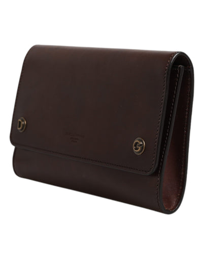 Dolce & Gabbana Brown Leather Logo Embossed Crossbody Bag