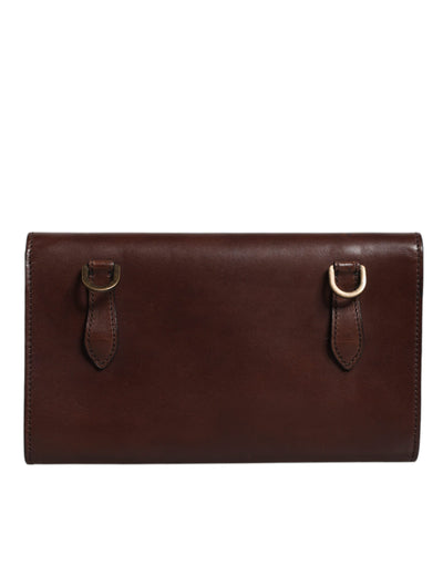 Dolce & Gabbana Brown Leather Logo Embossed Crossbody Bag