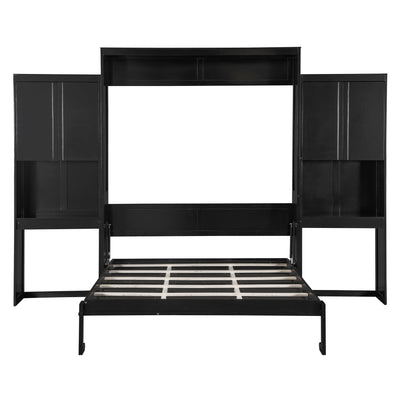 Queen Size Murphy Bed with Desk, Vanity and Cabinets, Espresso
