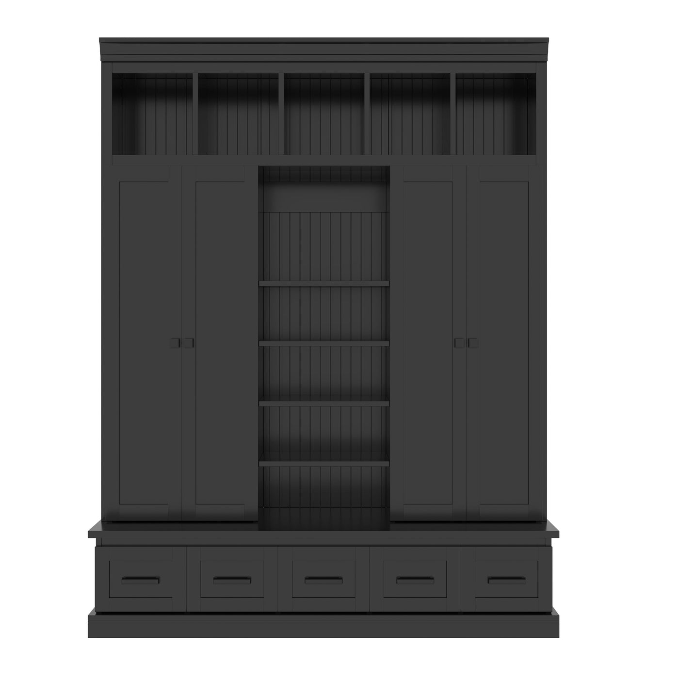 U-Can 78.7'H Hall Tree with Bench and 5 Storage Cubbies, Modern Entryway Storage Organizer Cabinet with 4 Doors, 5 Drawers and Adjustable Shelves for Hallway, Entryway, Living Room