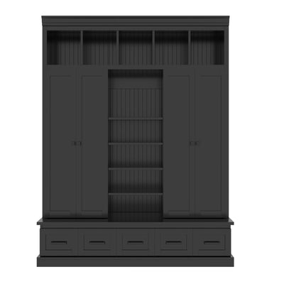 U-Can 78.7'H Hall Tree with Bench and 5 Storage Cubbies, Modern Entryway Storage Organizer Cabinet with 4 Doors, 5 Drawers and Adjustable Shelves for Hallway, Entryway, Living Room