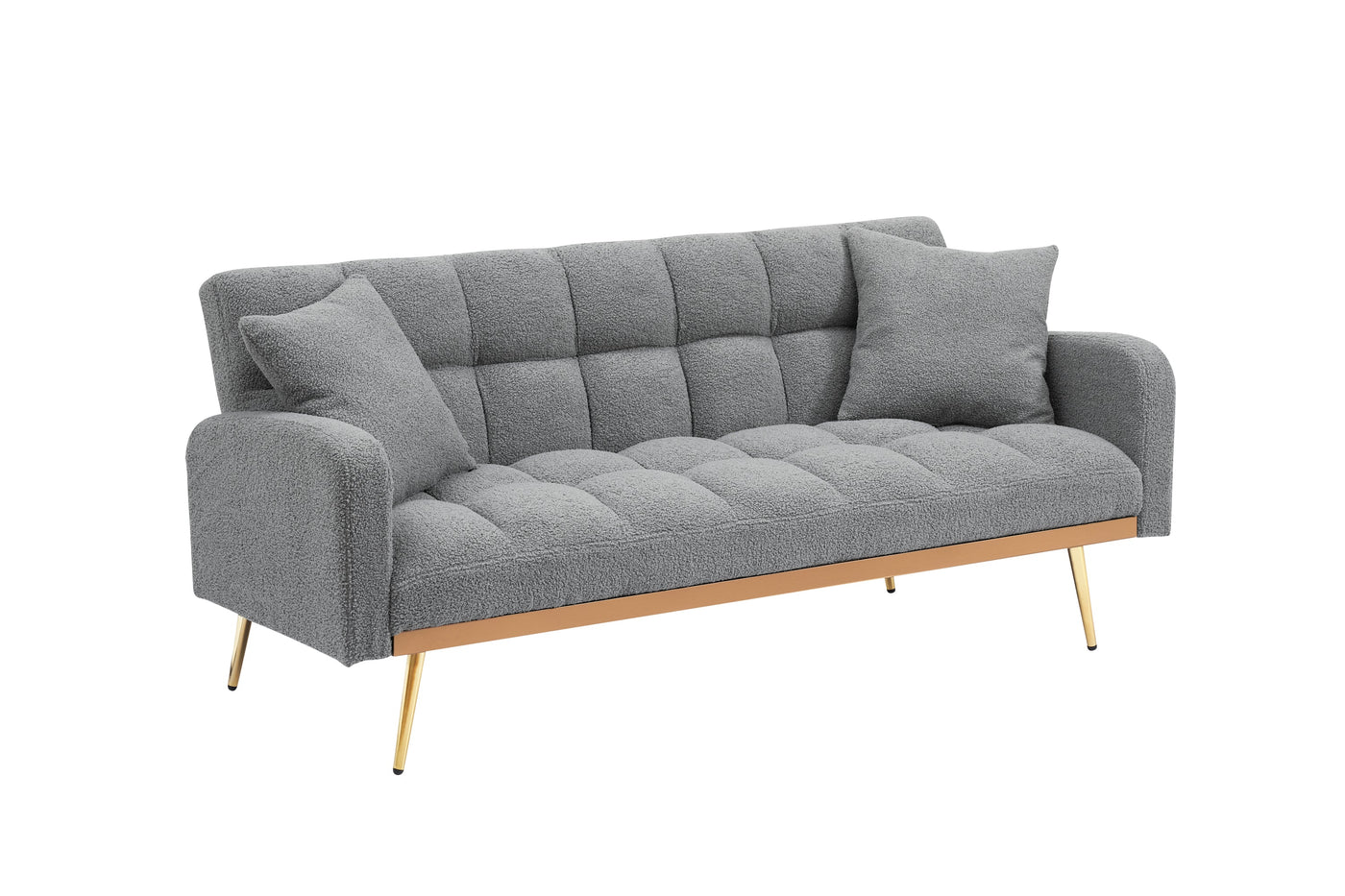 69 Inch Sofa Bed Gray with Adjustable Teddy Sofa for Small Space Living Room and Bedroom
