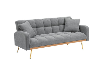 69 Inch Sofa Bed Gray with Adjustable Teddy Sofa for Small Space Living Room and Bedroom