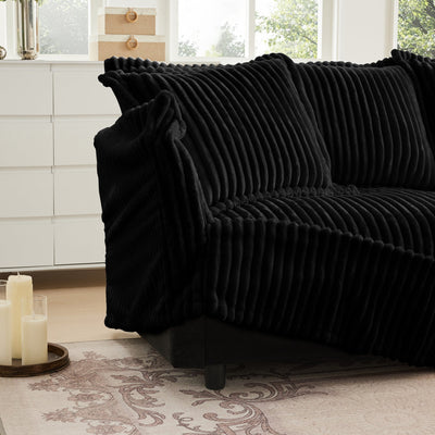 Slipcovered L Shape Sectional Long Sofa Couch, 4 Seater Sofa with Suppleness Armrests,Deep Seat Sofa with 2 Big Pillows, Comfy Couch for Living Room, Apartment, Black Corduroy Fabric