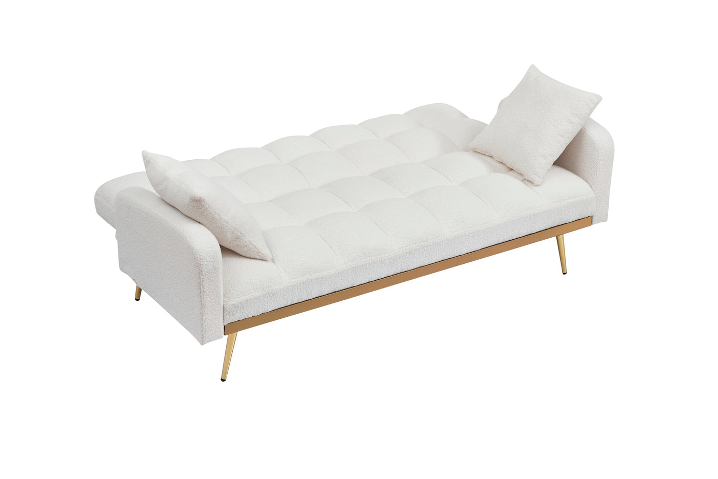 69 Inch Sofa Bed Beige with Adjustable Teddy Sofa for Small Space Living Room and Bedroom