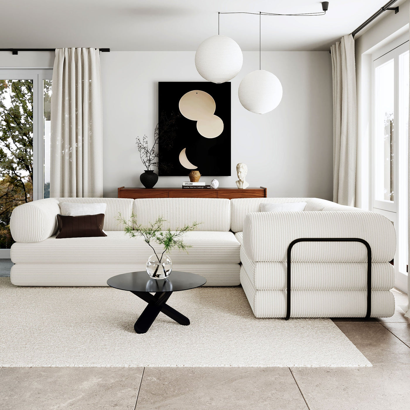 U_Style L-Shaped Modular Sofa Bed in Corduroy Fabric, Ideal for Living Rooms and Apartments
