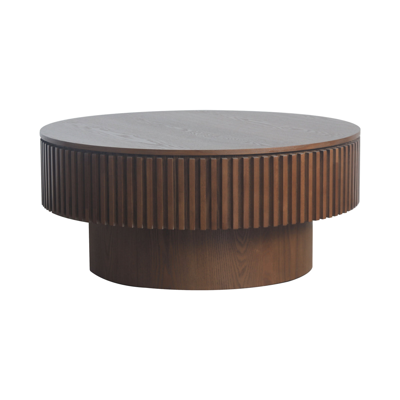 31.5'' Round Coffee Table with Storage Solid Wood Veneered Modern Coffee Table Accent Tea Table for Living Room, Bedroom, Apartment or Office, Walnut
