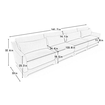 Ergonomic Green Chenille Four-Seater Sofa with Lumbar Pillow, Solid Wood Frame, High-Resilience Sponge