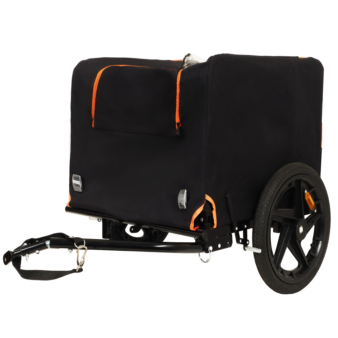 2-in-1 Bike & Pull-Behind Pet Trailer – Convertible Dog/Cat Carrier with Detachable Bike Hitch & Built-in Towing Handle – All-Terrain Wheels for Cycling and Hand-Pulled Transport, Orange and Black