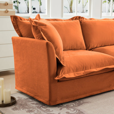 Slipcovered Sectional 2 Seater Sofa Couch with Convertible Ottoman, Wide and Deep Seat L Shaped Sofa with Detachable Cover and Soft Multiple Big Pillows, Chenille Fabric, Orange