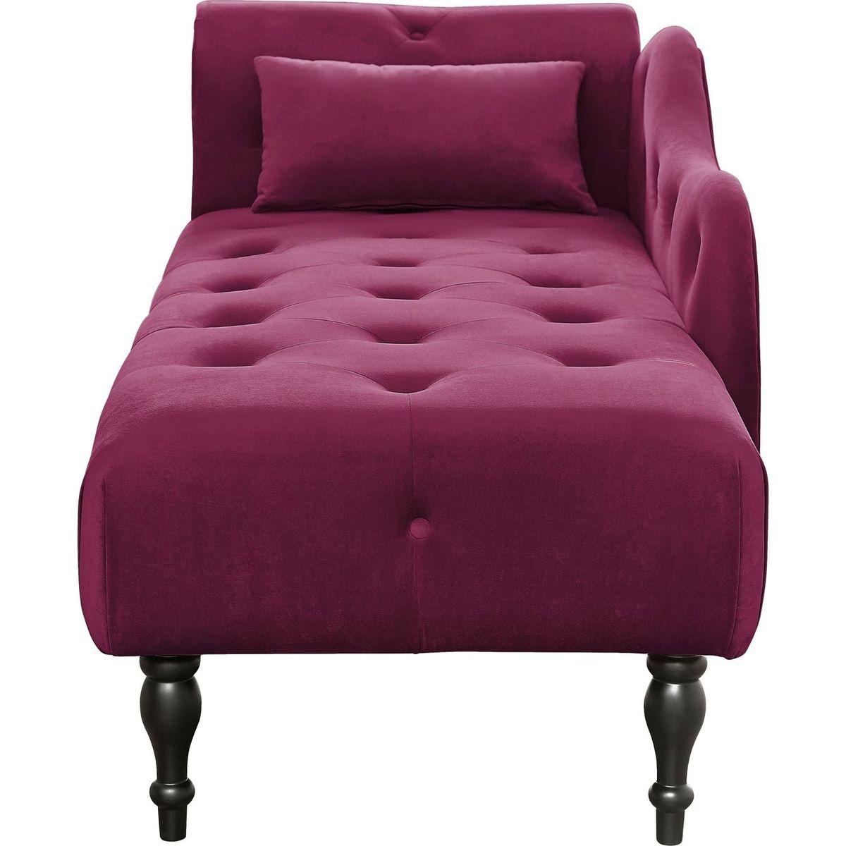 60.6" Velvet Chaise Lounge Buttons Tufted Nailhead Trimmed Solid Wood Legs with 1 Pillow,Burgundy (Left Arm Design as Shown in the Picture)