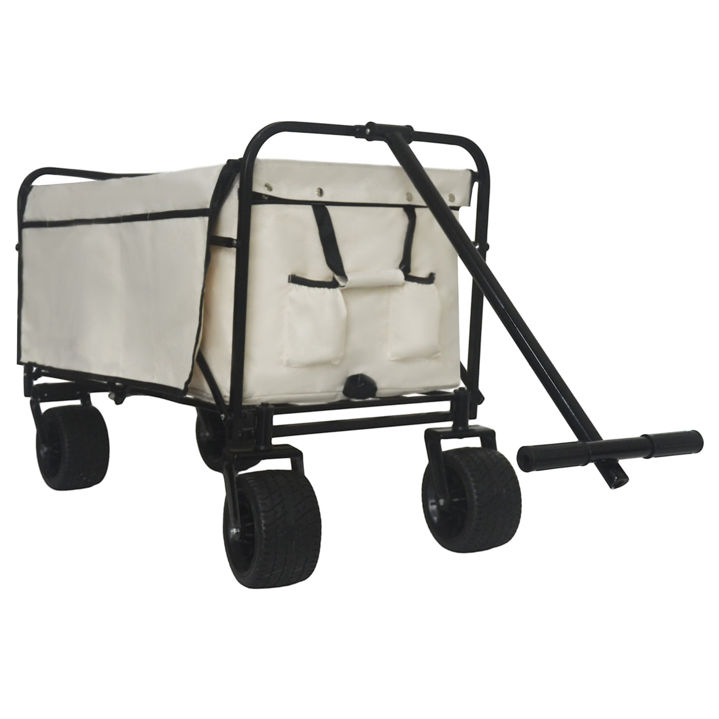 360° Rotating Rear Wheel Heavy-Duty Folding Wagon – Multi-Use Garden Cart with All-Terrain Wheels, Design for Camping, Beach, Picnic & Outdoor, Beige