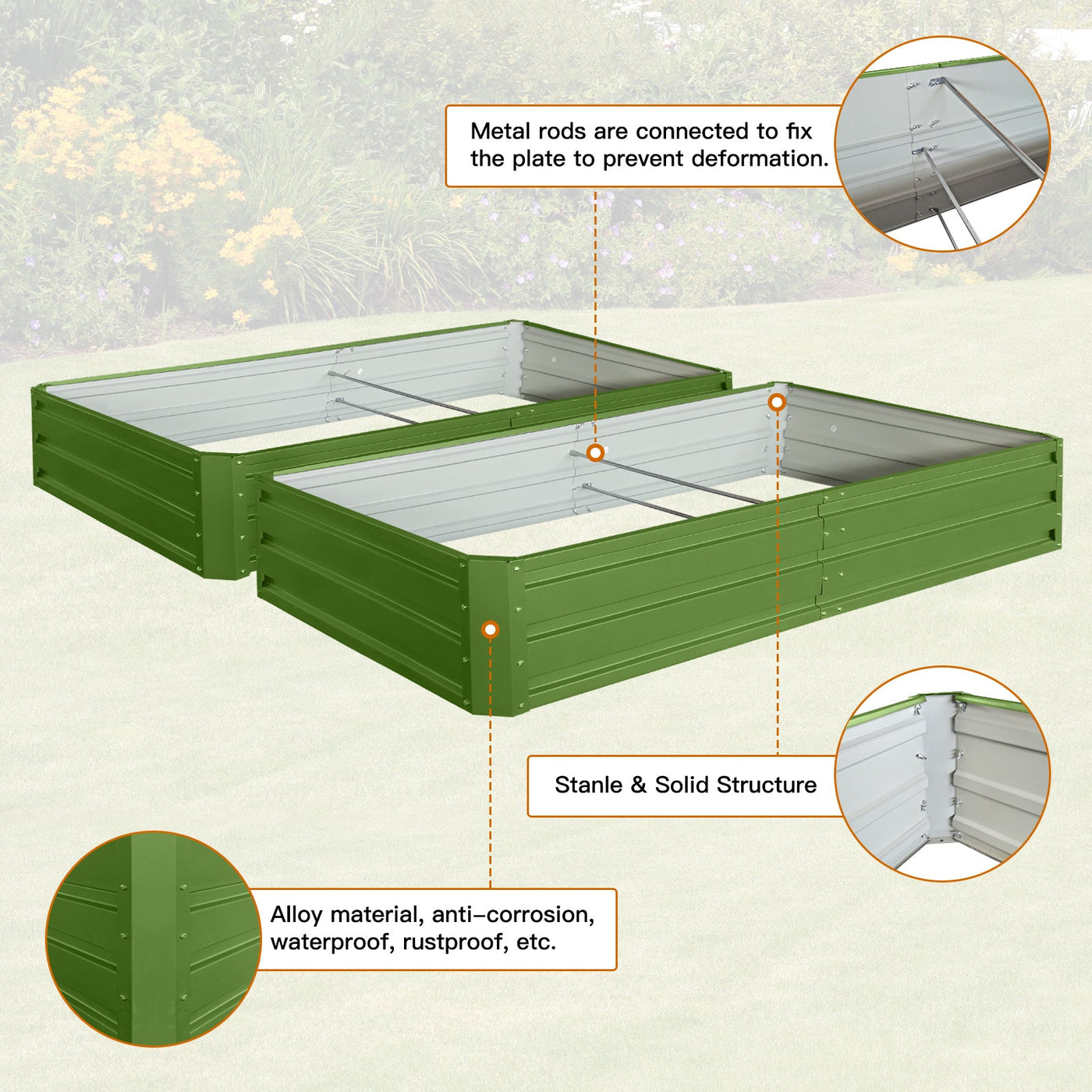 6 x 3 x 1 ft (2 pack) Metal Garden Bed,Outdoor Planter Box Metal Patio Kit Planting Bed for Vegetables Flowers Herb,Green
