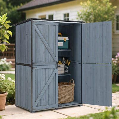 Outdoor Storage Cabinet 55.1'L X 29.1'W X 68.9'H, Garden Shed Tool Shed with Metal Frame Structure for Backyard Garden Patio Lawn (Blue Gray)