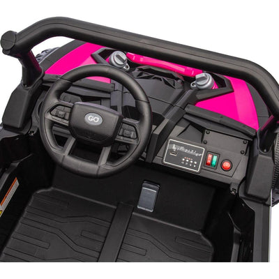 24V Two-Seater Kids Ride On UTV W/Parents Remote Control,Four-Wheel Suspension,Slow Start,Large wheel design,Anti-collision bar,Storage space,Music,USB,Bluetooth,Volume control,LED lights for Kids 3+.