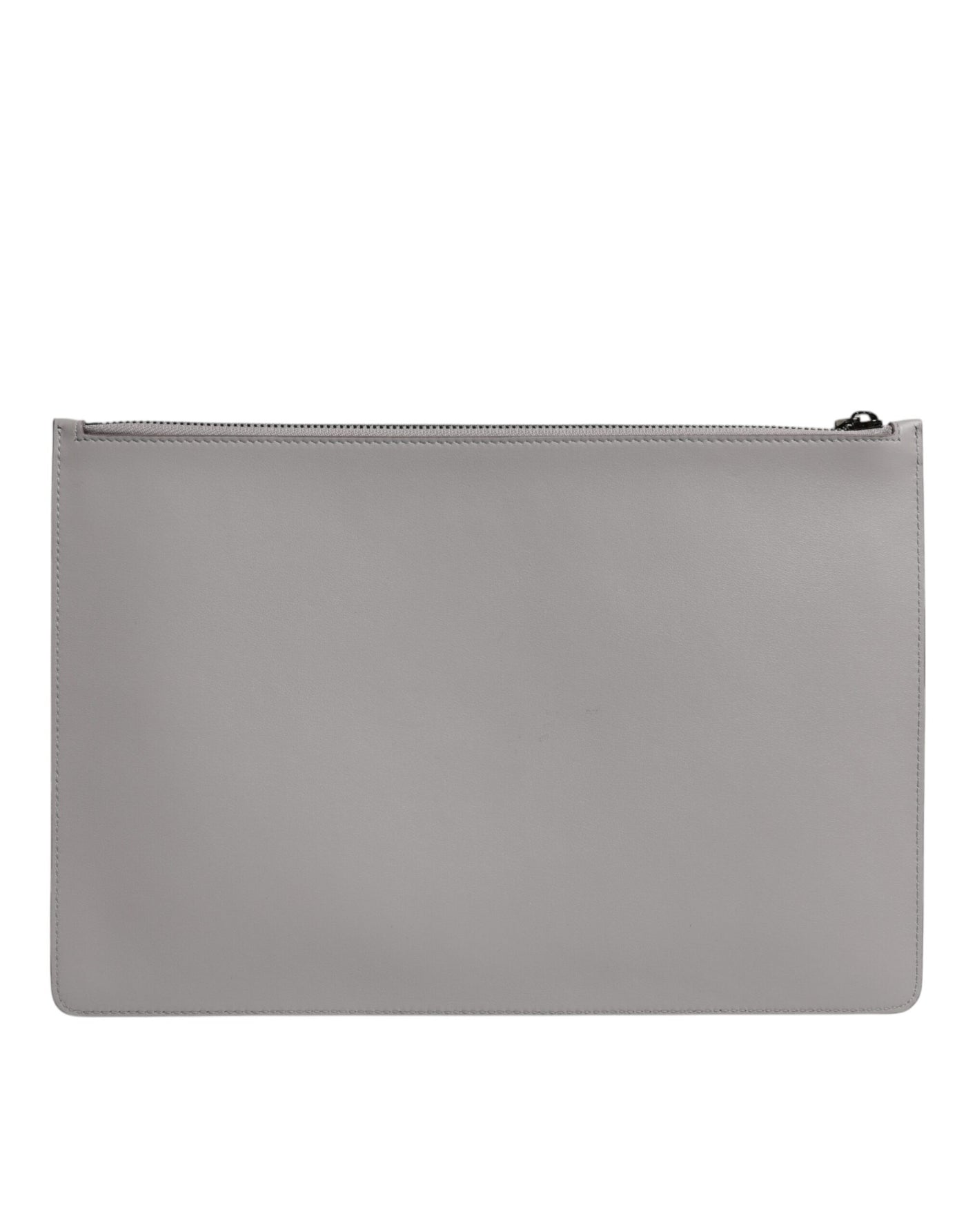 Dolce & Gabbana Gray Solid Leather DG Logo Men Clutch Zip Pouch Bag