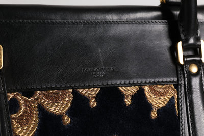 Dolce & Gabbana Black Floral Jacquard Handbag Shoulder Tote Bag