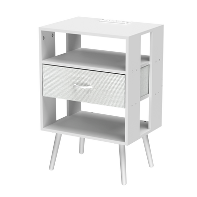 2 Pack Modern Nightstand with Charging Station, Bedside Tables with LED Light and Fabric Drawers